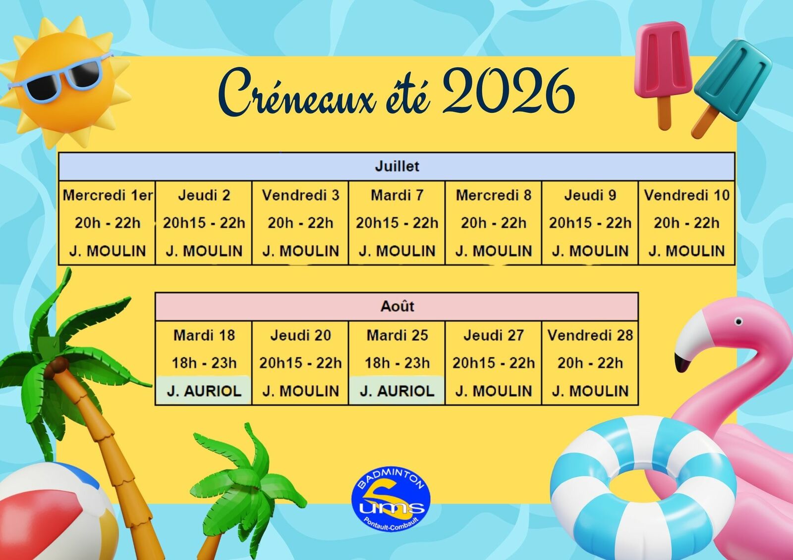 Créneaux jeu libre été 2026