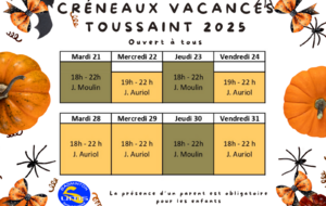 Créneaux vacances Toussaint 2025