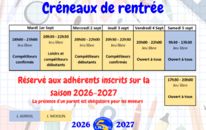 Créneaux de rentrée 2026 / 2027