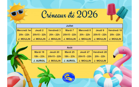 Créneaux jeu libre été 2026